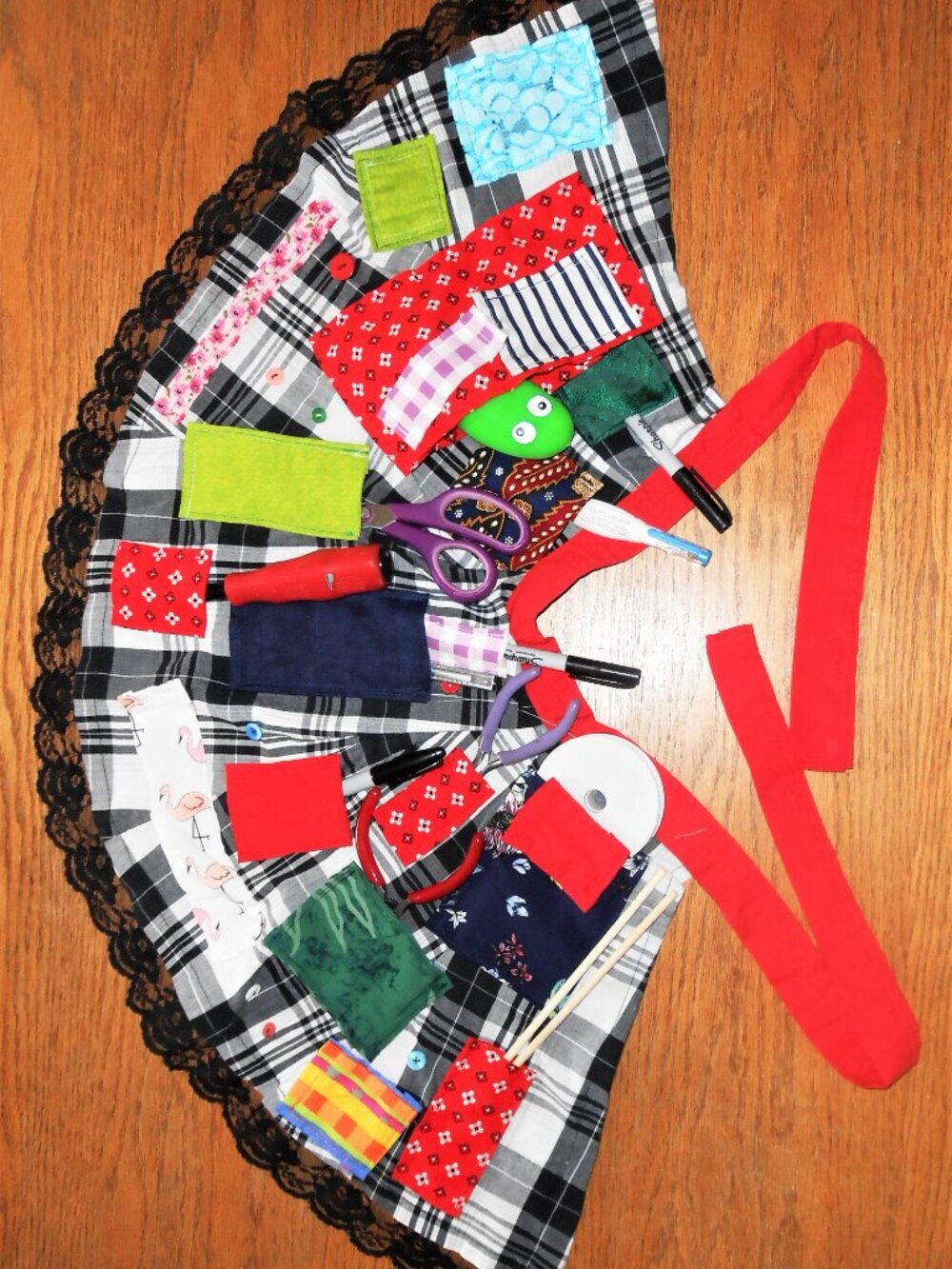 Handmade children's apron red, black and white